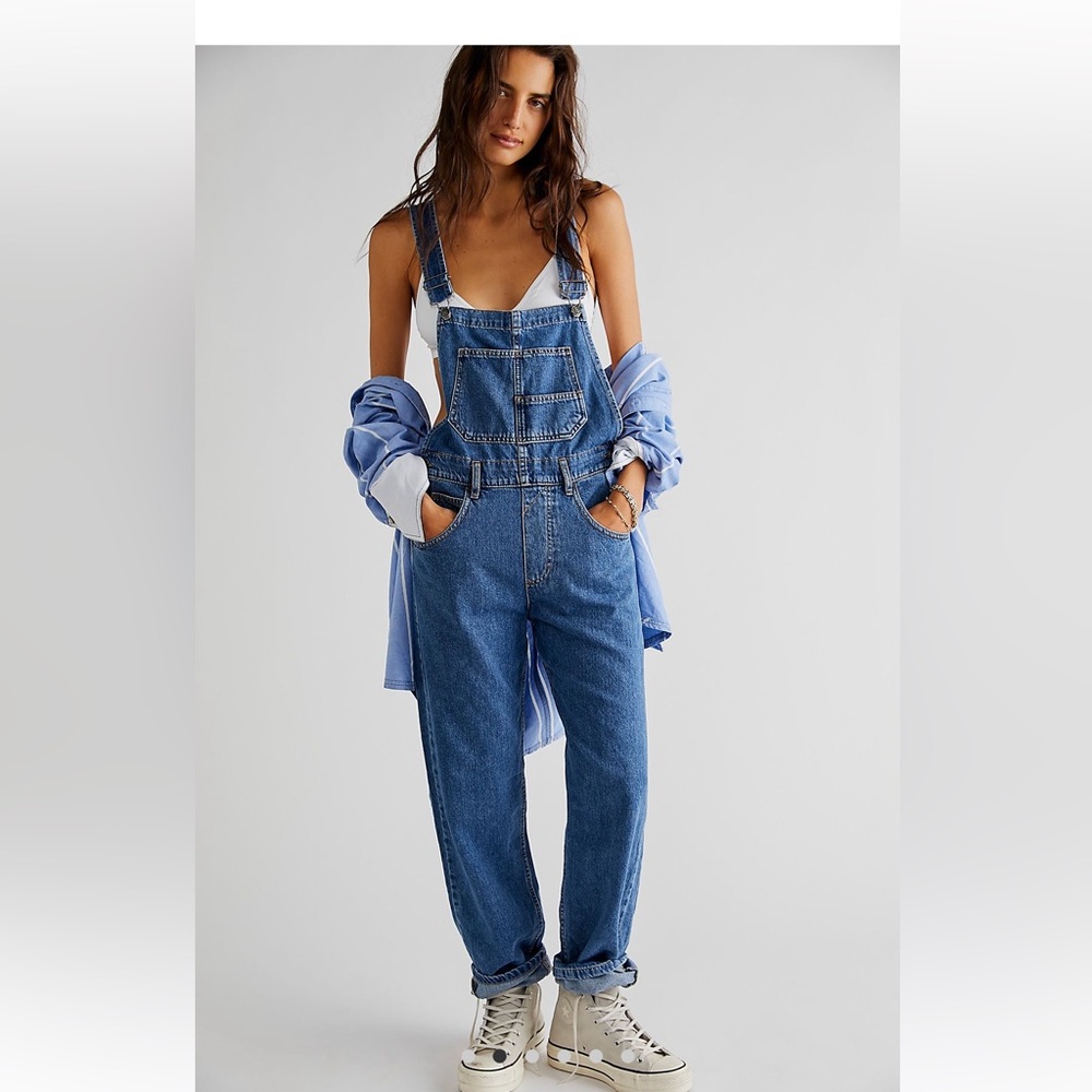 Free People Ziggy Denim Overalls in Sapphire Blue